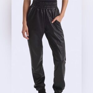 Commando Black Faux Leather High Waisted Jogger Pants